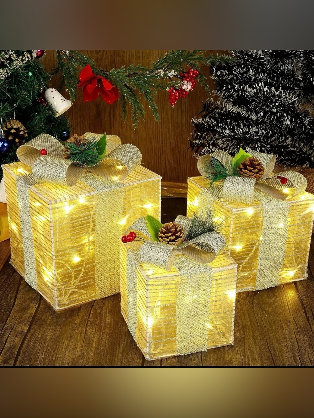 Gold LED Gift Box String Lights - Holiday Decor